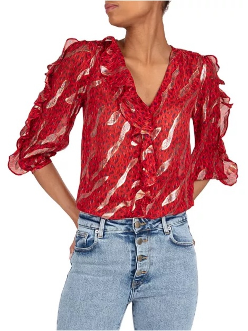 ba&sh Heidi Ruffled Metallic Top